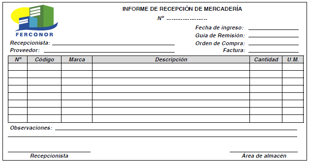 FIGURA 2.   Informe de recepci&oacute;n de mercader&iacute;a